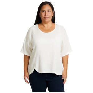 Oh My Gauze! Small Medium White Asymmetrical Hem 1/2 Dolman Sleeve Cotto…